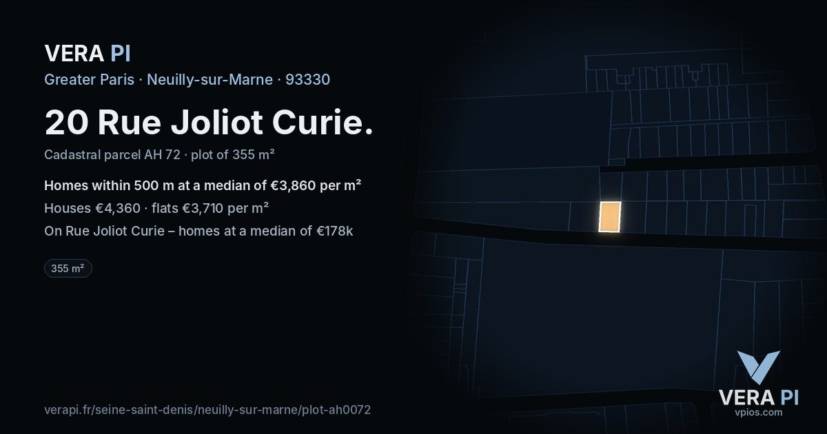 20 Rue Joliot Curie, Neuilly-sur-Marne at night – the plot lit, the parcels around coloured by the prices near them