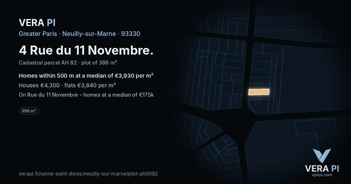 4 Rue du 11 Novembre, Neuilly-sur-Marne at night – the plot lit, the parcels around coloured by the prices near them