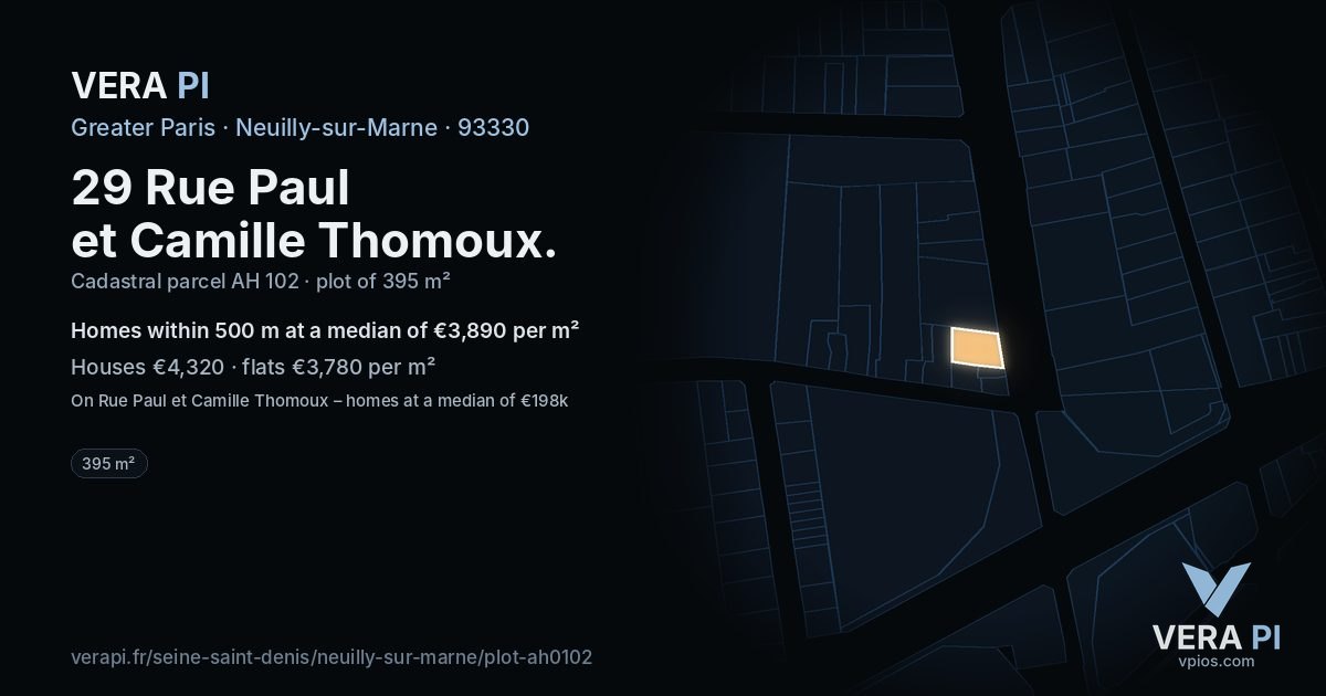 29 Rue Paul et Camille Thomoux, Neuilly-sur-Marne at night – the plot lit, the parcels around coloured by the prices near them