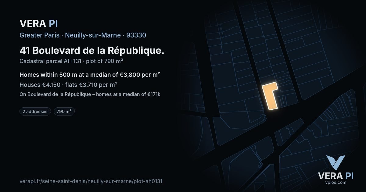 41 Boulevard de la République, Neuilly-sur-Marne at night – the plot lit, the parcels around coloured by the prices near them