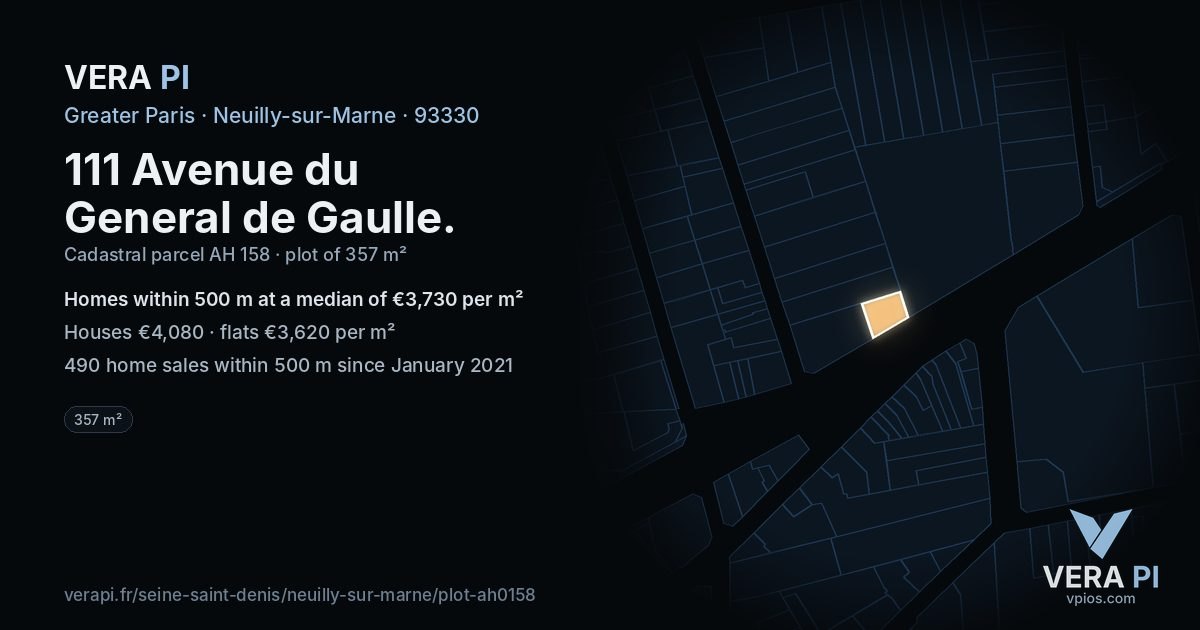 111 Avenue du General de Gaulle, Neuilly-sur-Marne at night – the plot lit, the parcels around coloured by the prices near them