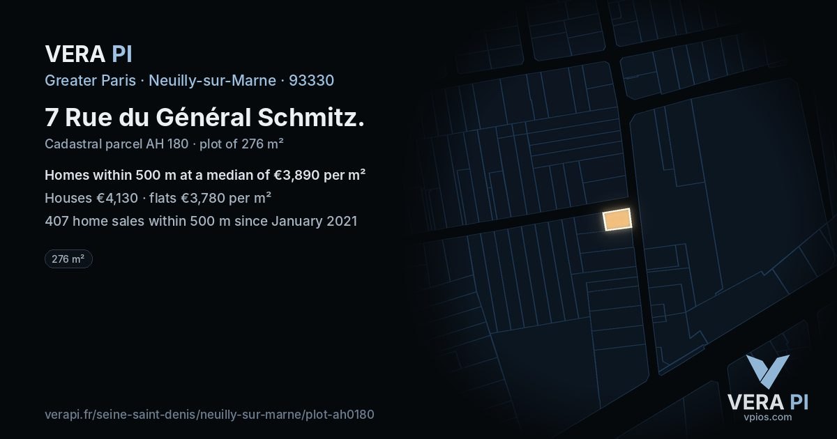 7 Rue du Général Schmitz, Neuilly-sur-Marne at night – the plot lit, the parcels around coloured by the prices near them