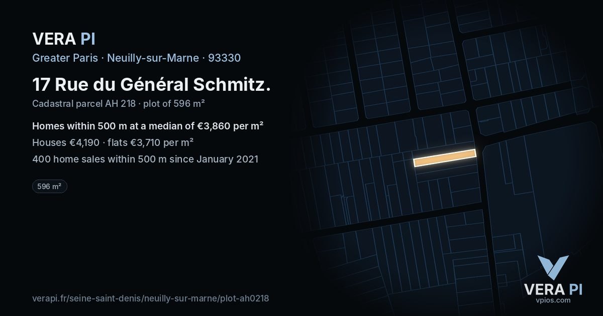 17 Rue du Général Schmitz, Neuilly-sur-Marne at night – the plot lit, the parcels around coloured by the prices near them