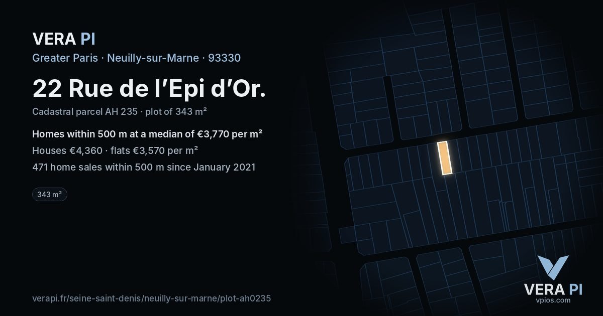 22 Rue de l’Epi d’Or, Neuilly-sur-Marne at night – the plot lit, the parcels around coloured by the prices near them