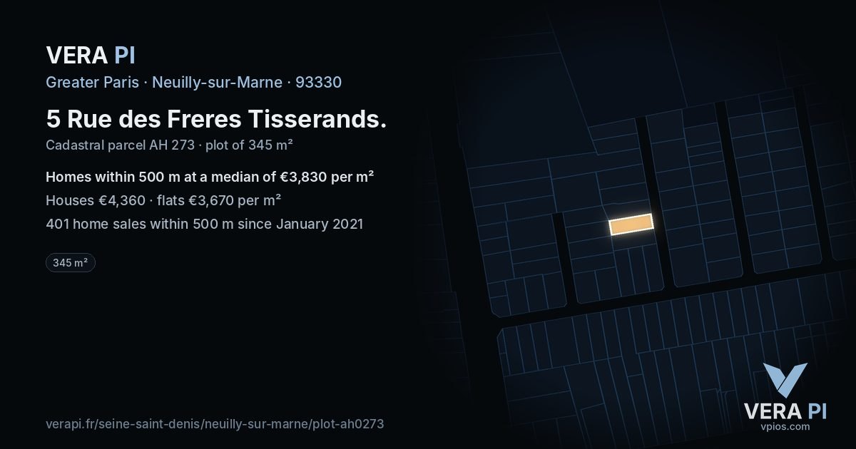 5 Rue des Freres Tisserands, Neuilly-sur-Marne at night – the plot lit, the parcels around coloured by the prices near them