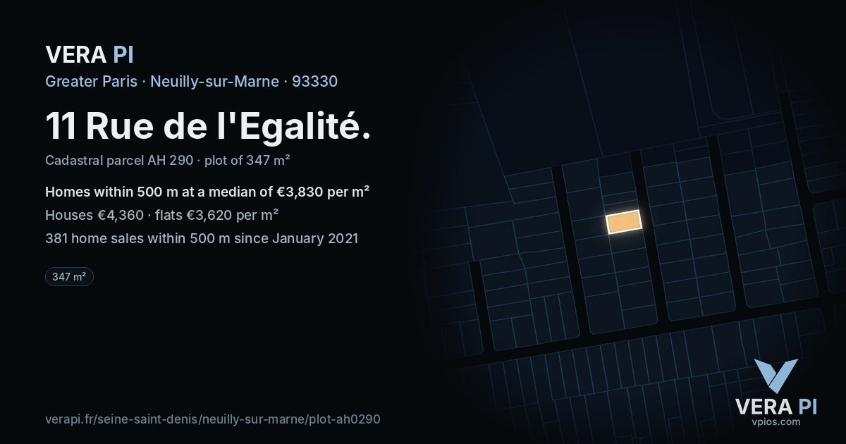 11 Rue de l'Egalité, Neuilly-sur-Marne at night – the plot lit, the parcels around coloured by the prices near them