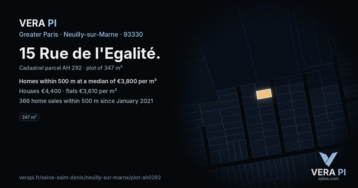 15 Rue de l'Egalité, Neuilly-sur-Marne at night – the plot lit, the parcels around coloured by the prices near them