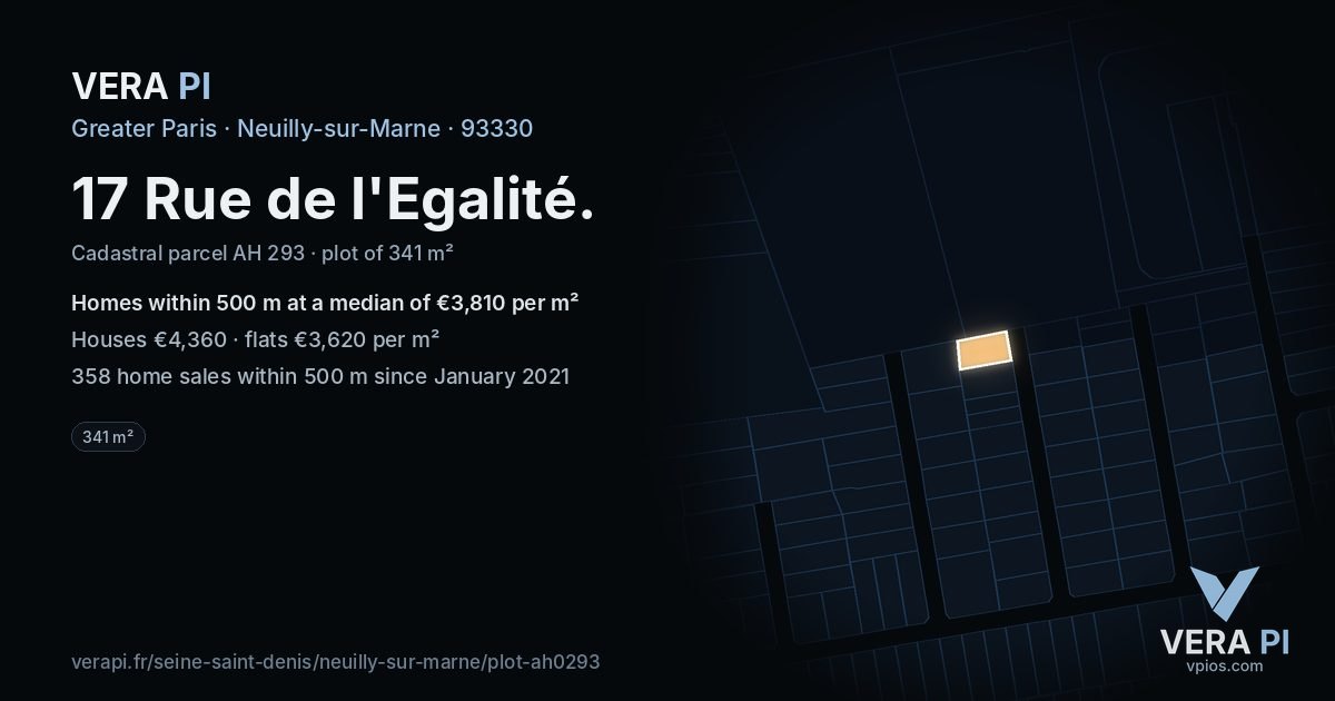 17 Rue de l'Egalité, Neuilly-sur-Marne at night – the plot lit, the parcels around coloured by the prices near them