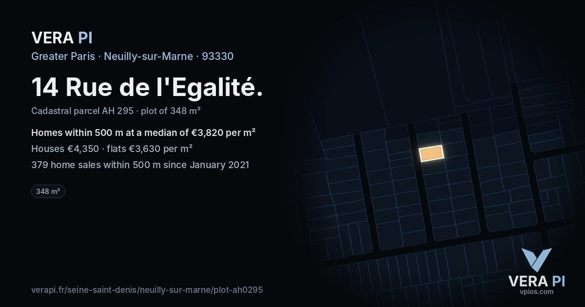 14 Rue de l'Egalité, Neuilly-sur-Marne at night – the plot lit, the parcels around coloured by the prices near them