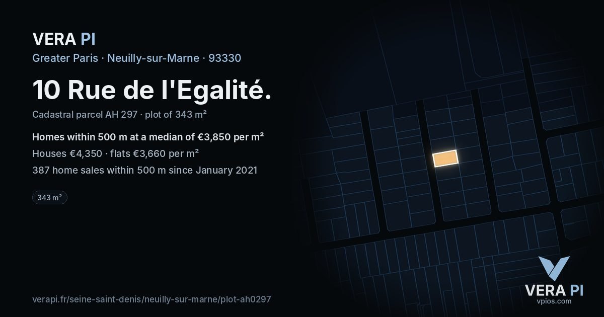 10 Rue de l'Egalité, Neuilly-sur-Marne at night – the plot lit, the parcels around coloured by the prices near them