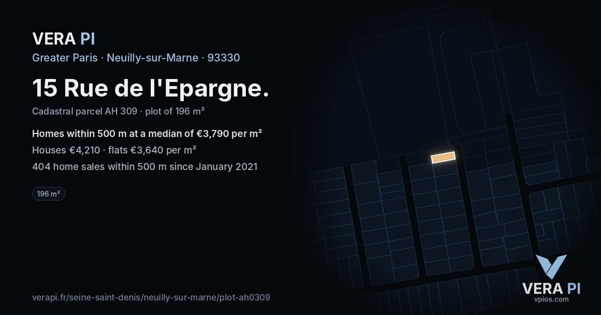 15 Rue de l'Epargne, Neuilly-sur-Marne at night – the plot lit, the parcels around coloured by the prices near them