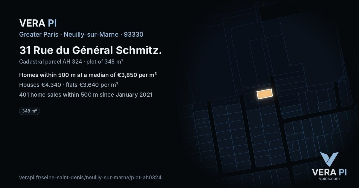 31 Rue du Général Schmitz, Neuilly-sur-Marne at night – the plot lit, the parcels around coloured by the prices near them