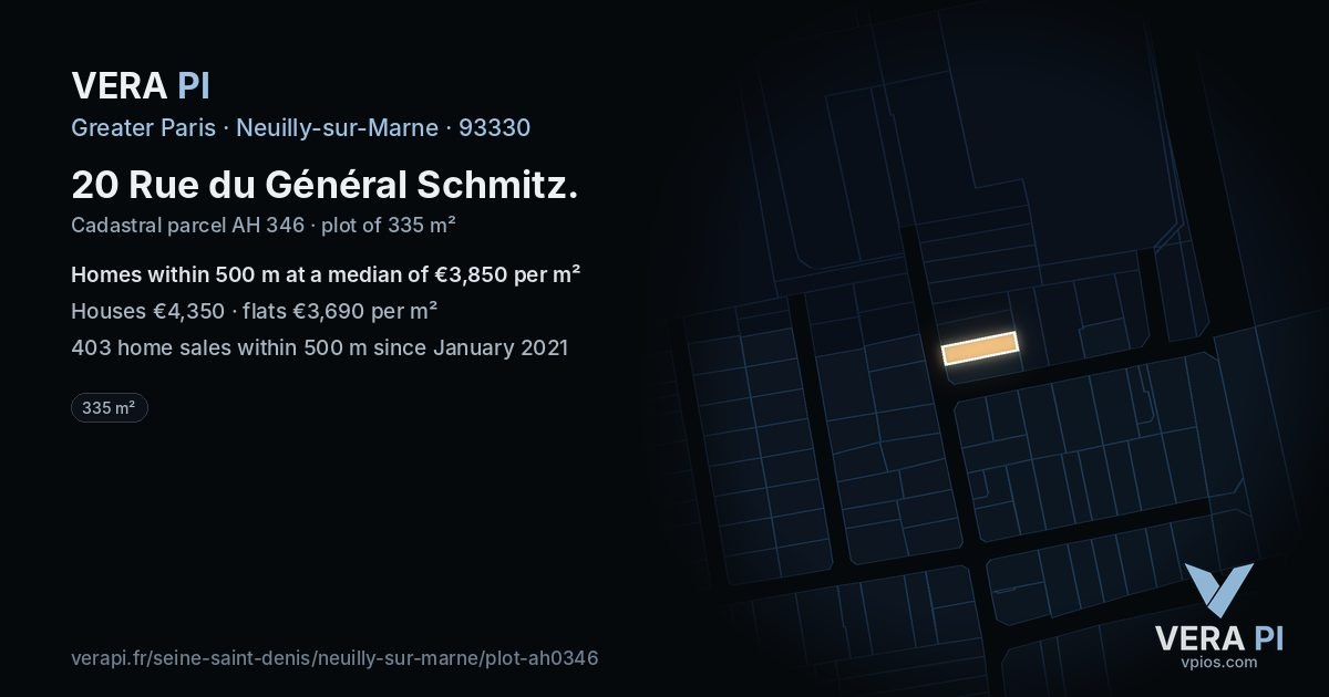 20 Rue du Général Schmitz, Neuilly-sur-Marne at night – the plot lit, the parcels around coloured by the prices near them