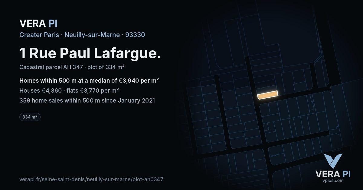 1 Rue Paul Lafargue, Neuilly-sur-Marne at night – the plot lit, the parcels around coloured by the prices near them
