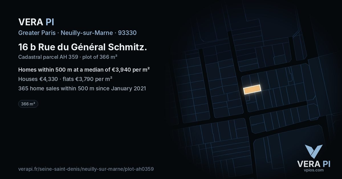 16 b Rue du Général Schmitz, Neuilly-sur-Marne at night – the plot lit, the parcels around coloured by the prices near them