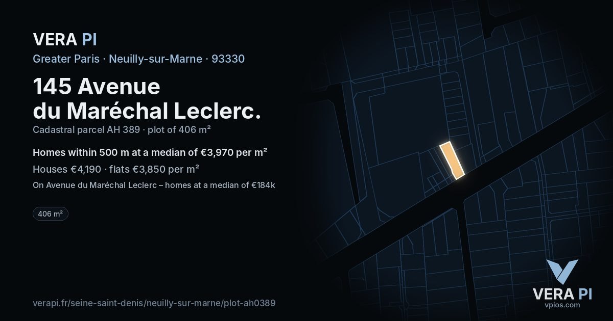 145 Avenue du Maréchal Leclerc, Neuilly-sur-Marne at night – the plot lit, the parcels around coloured by the prices near them