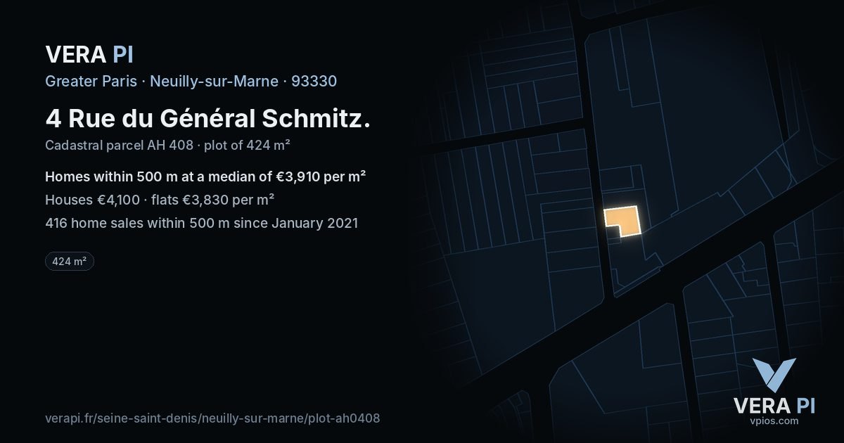 4 Rue du Général Schmitz, Neuilly-sur-Marne at night – the plot lit, the parcels around coloured by the prices near them