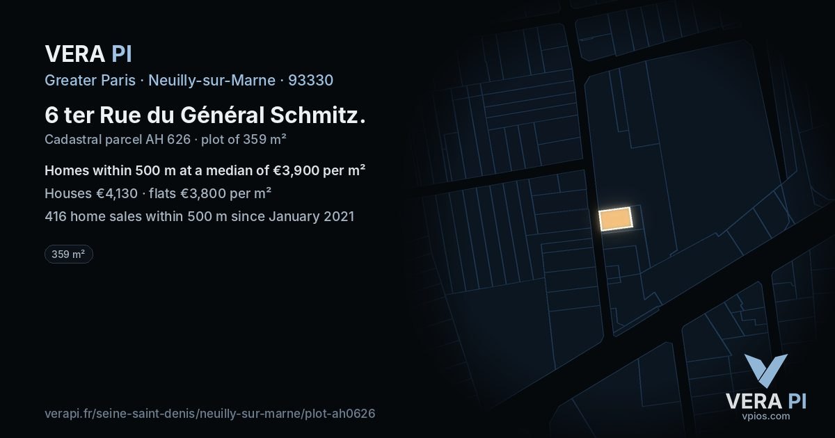 6 ter Rue du Général Schmitz, Neuilly-sur-Marne at night – the plot lit, the parcels around coloured by the prices near them
