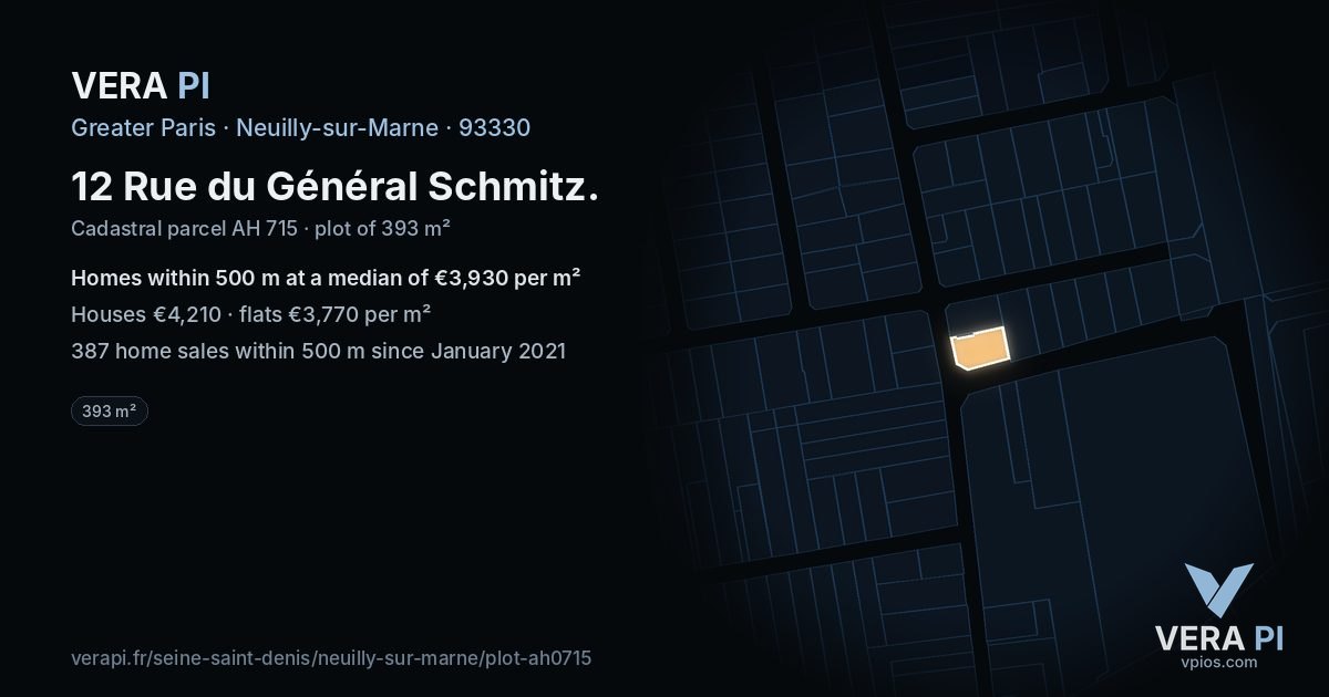 12 Rue du Général Schmitz, Neuilly-sur-Marne at night – the plot lit, the parcels around coloured by the prices near them