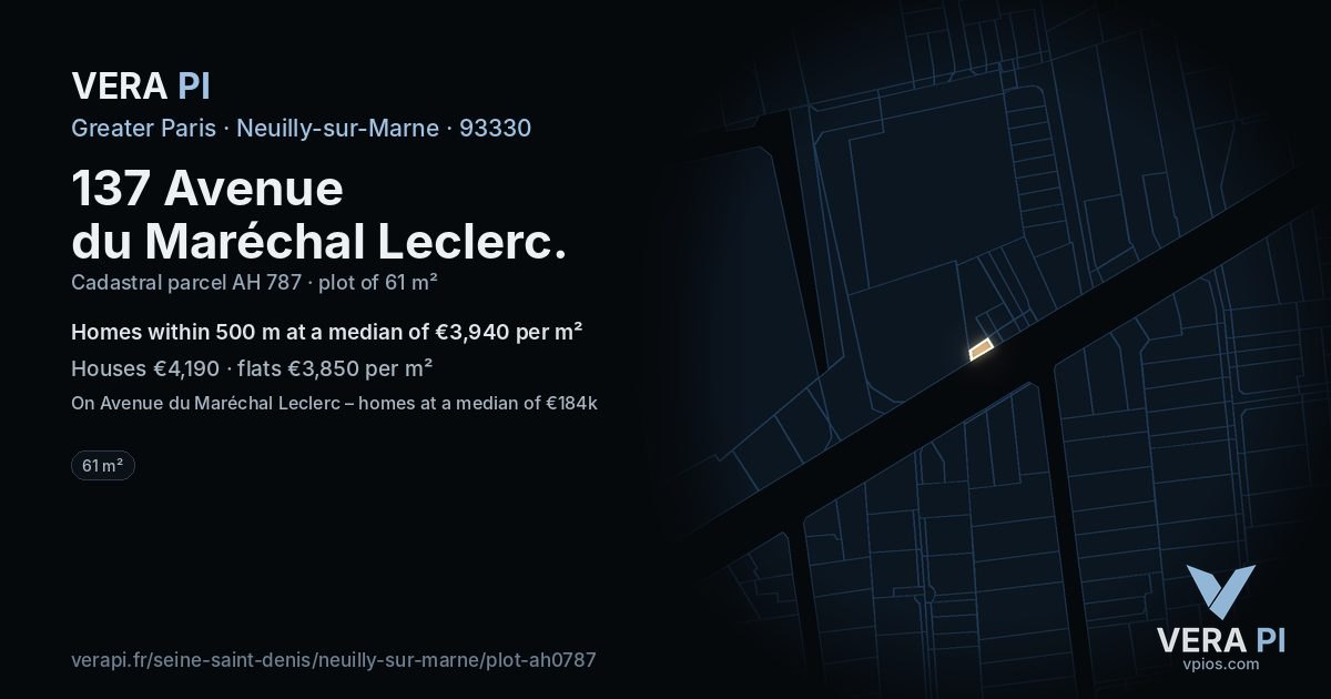 137 Avenue du Maréchal Leclerc, Neuilly-sur-Marne at night – the plot lit, the parcels around coloured by the prices near them