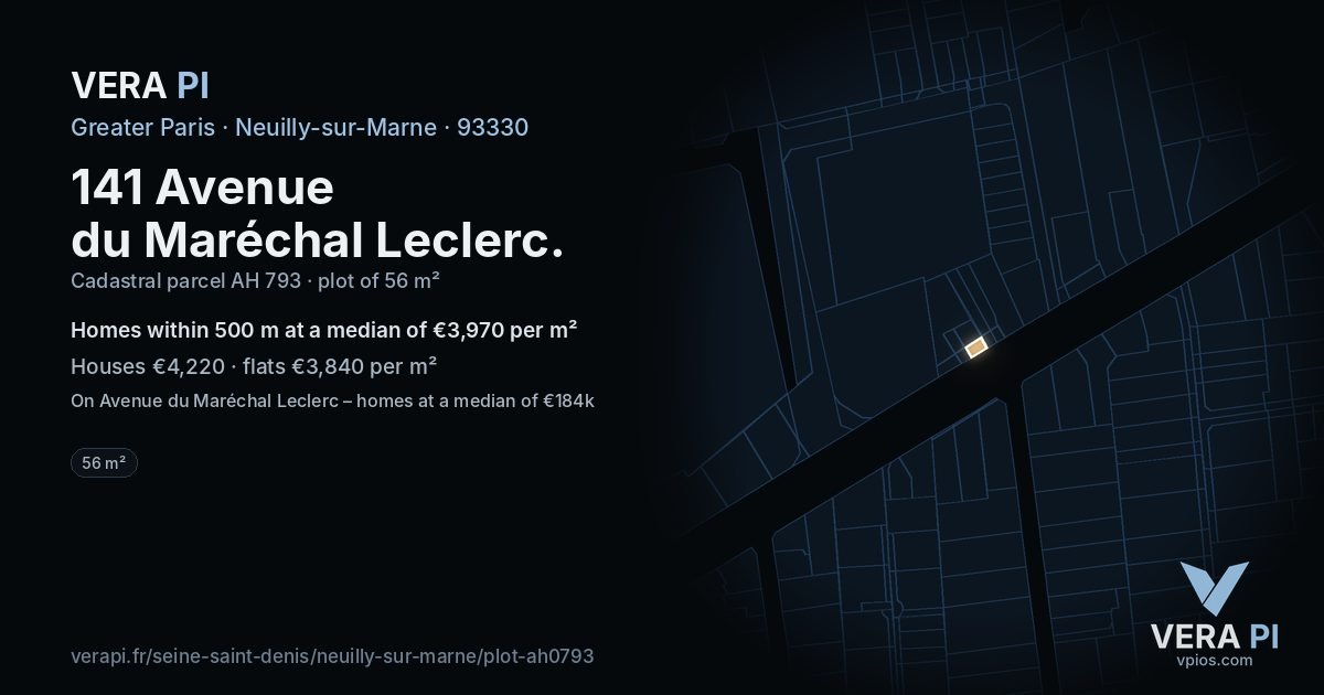 141 Avenue du Maréchal Leclerc, Neuilly-sur-Marne at night – the plot lit, the parcels around coloured by the prices near them
