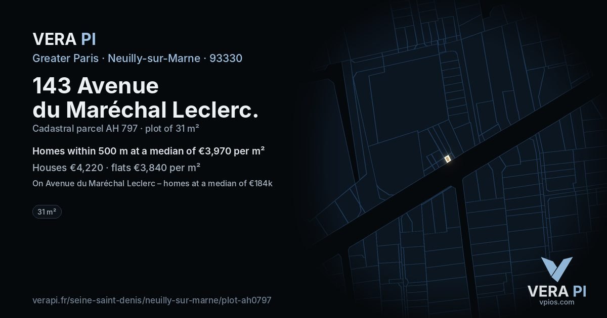 143 Avenue du Maréchal Leclerc, Neuilly-sur-Marne at night – the plot lit, the parcels around coloured by the prices near them