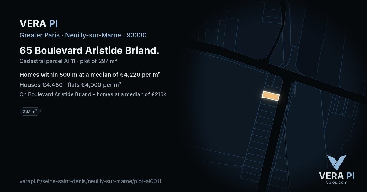 65 Boulevard Aristide Briand, Neuilly-sur-Marne at night – the plot lit, the parcels around coloured by the prices near them