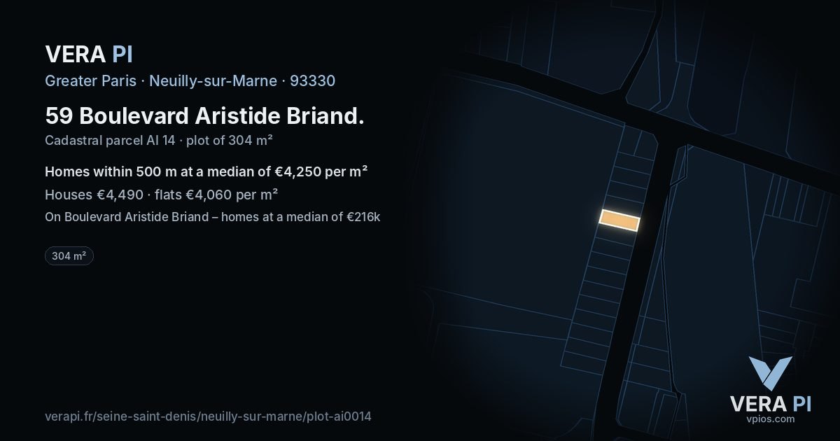59 Boulevard Aristide Briand, Neuilly-sur-Marne at night – the plot lit, the parcels around coloured by the prices near them