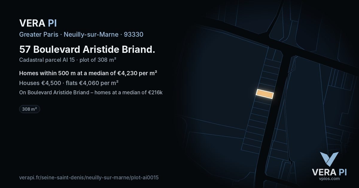 57 Boulevard Aristide Briand, Neuilly-sur-Marne at night – the plot lit, the parcels around coloured by the prices near them