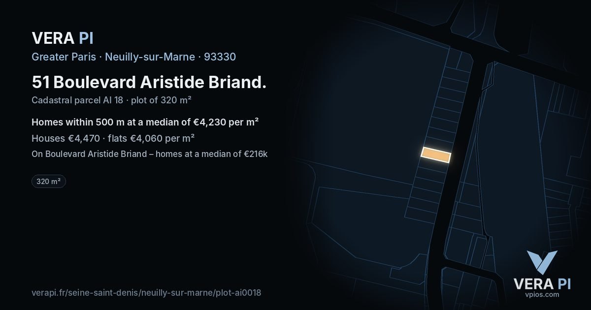 51 Boulevard Aristide Briand, Neuilly-sur-Marne at night – the plot lit, the parcels around coloured by the prices near them