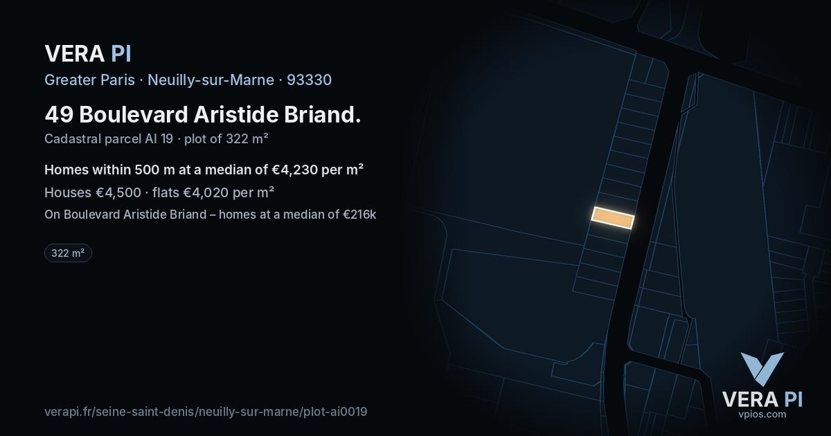 49 Boulevard Aristide Briand, Neuilly-sur-Marne at night – the plot lit, the parcels around coloured by the prices near them