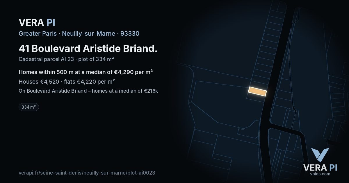 41 Boulevard Aristide Briand, Neuilly-sur-Marne at night – the plot lit, the parcels around coloured by the prices near them