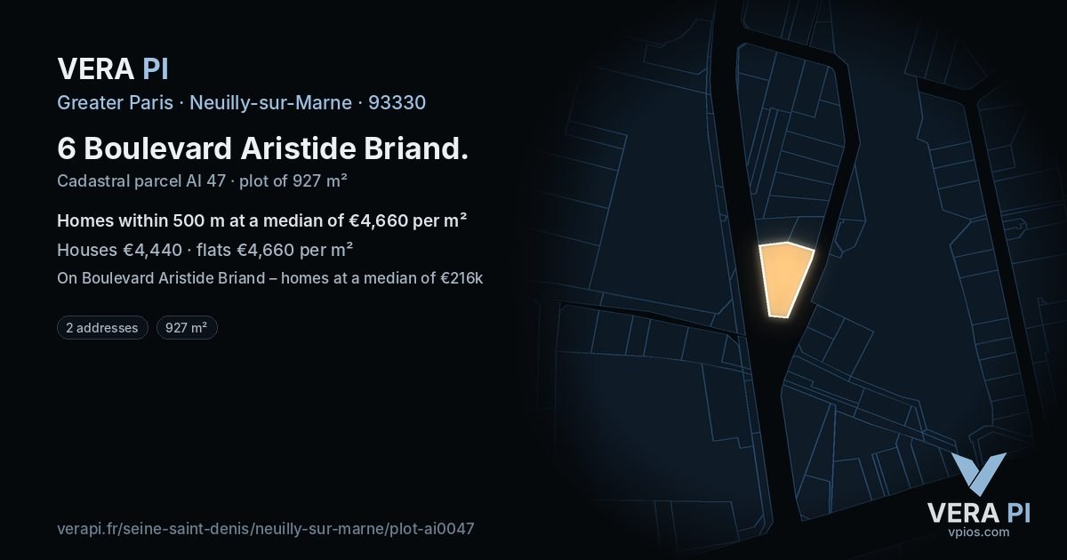 6 Boulevard Aristide Briand, Neuilly-sur-Marne at night – the plot lit, the parcels around coloured by the prices near them