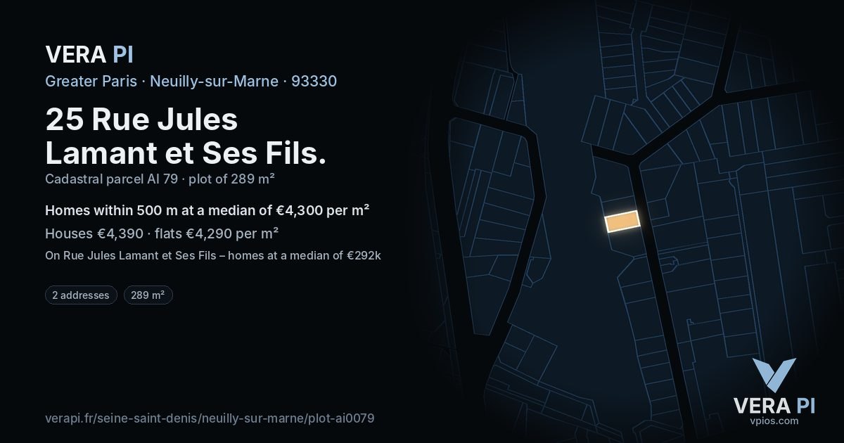 25 Rue Jules Lamant et Ses Fils, Neuilly-sur-Marne at night – the plot lit, the parcels around coloured by the prices near them