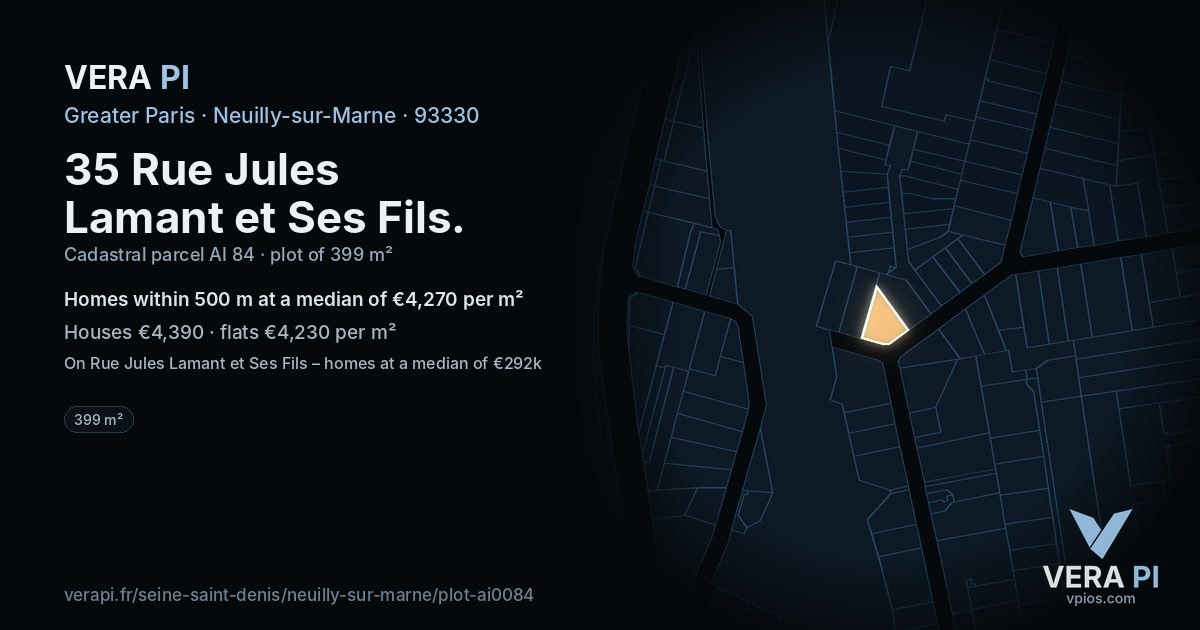35 Rue Jules Lamant et Ses Fils, Neuilly-sur-Marne at night – the plot lit, the parcels around coloured by the prices near them