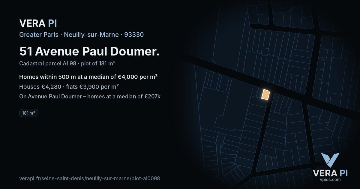 51 Avenue Paul Doumer, Neuilly-sur-Marne at night – the plot lit, the parcels around coloured by the prices near them