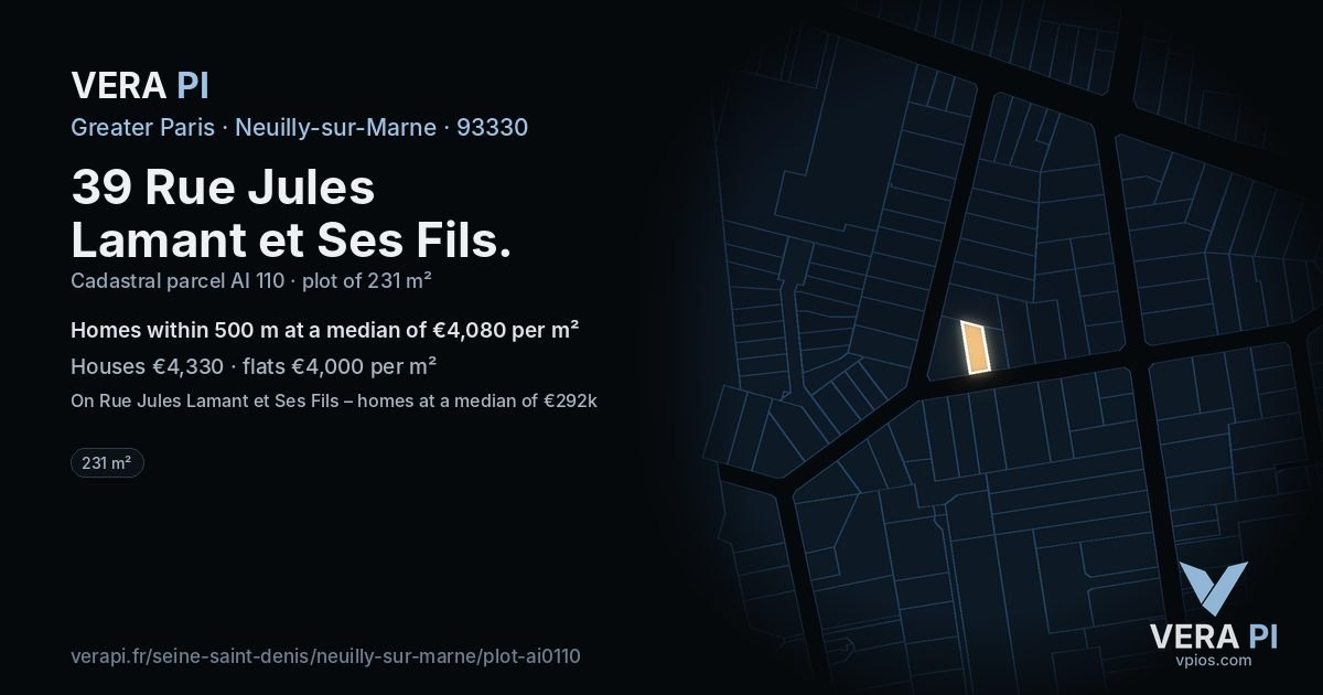 39 Rue Jules Lamant et Ses Fils, Neuilly-sur-Marne at night – the plot lit, the parcels around coloured by the prices near them