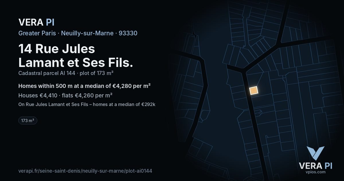 14 Rue Jules Lamant et Ses Fils, Neuilly-sur-Marne at night – the plot lit, the parcels around coloured by the prices near them