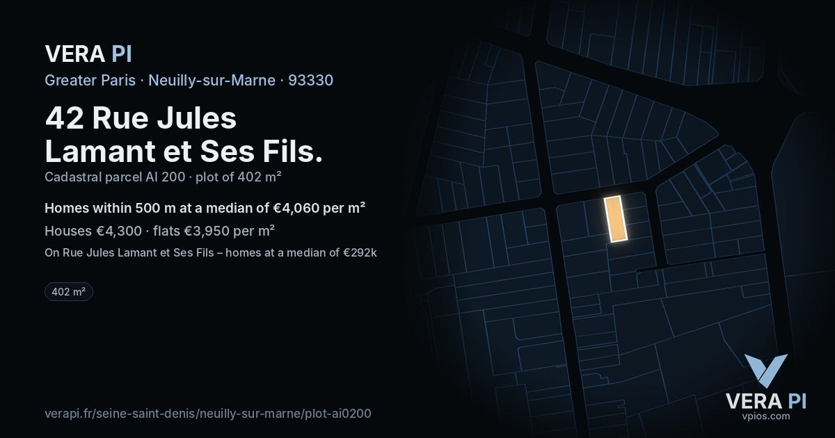 42 Rue Jules Lamant et Ses Fils, Neuilly-sur-Marne at night – the plot lit, the parcels around coloured by the prices near them
