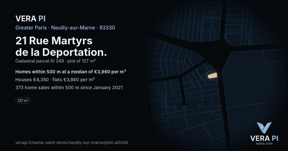 21 Rue Martyrs de la Deportation, Neuilly-sur-Marne at night – the plot lit, the parcels around coloured by the prices near them
