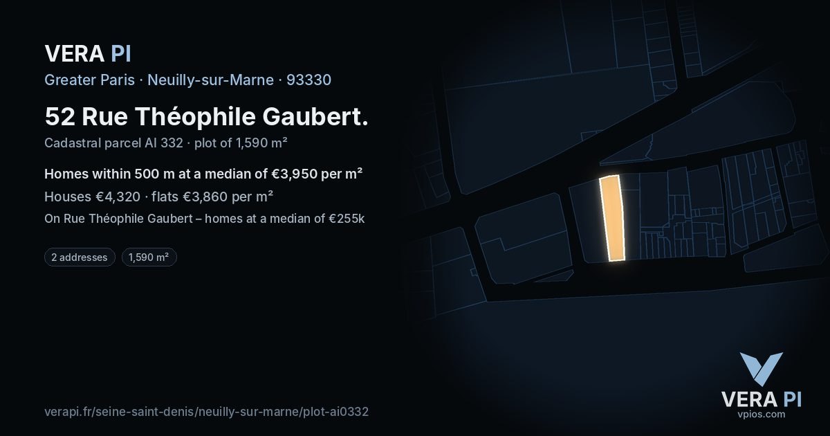 52 Rue Théophile Gaubert, Neuilly-sur-Marne at night – the plot lit, the parcels around coloured by the prices near them