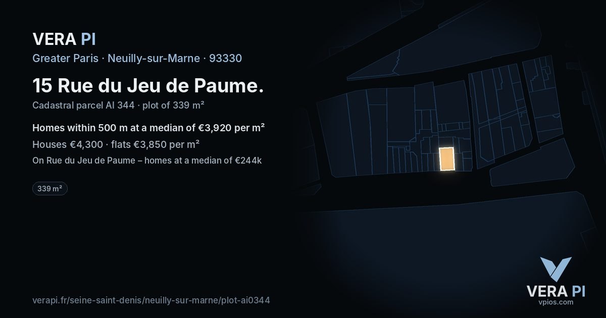 15 Rue du Jeu de Paume, Neuilly-sur-Marne at night – the plot lit, the parcels around coloured by the prices near them