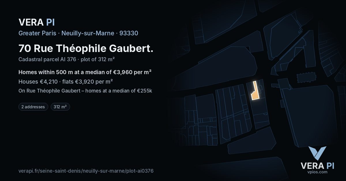 70 Rue Théophile Gaubert, Neuilly-sur-Marne at night – the plot lit, the parcels around coloured by the prices near them