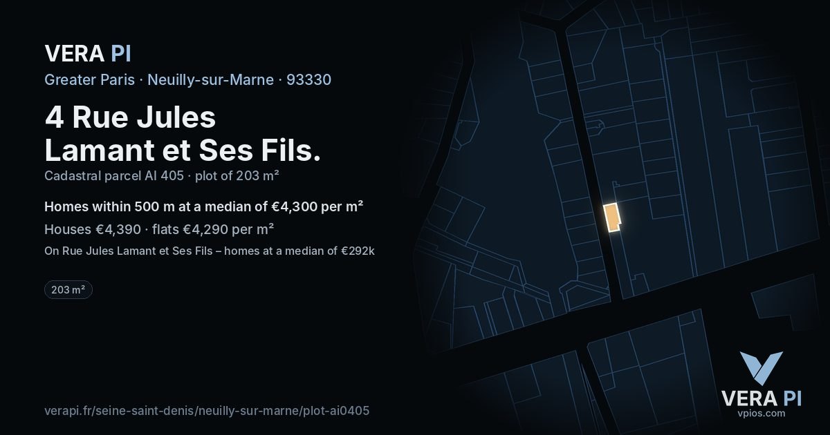 4 Rue Jules Lamant et Ses Fils, Neuilly-sur-Marne at night – the plot lit, the parcels around coloured by the prices near them