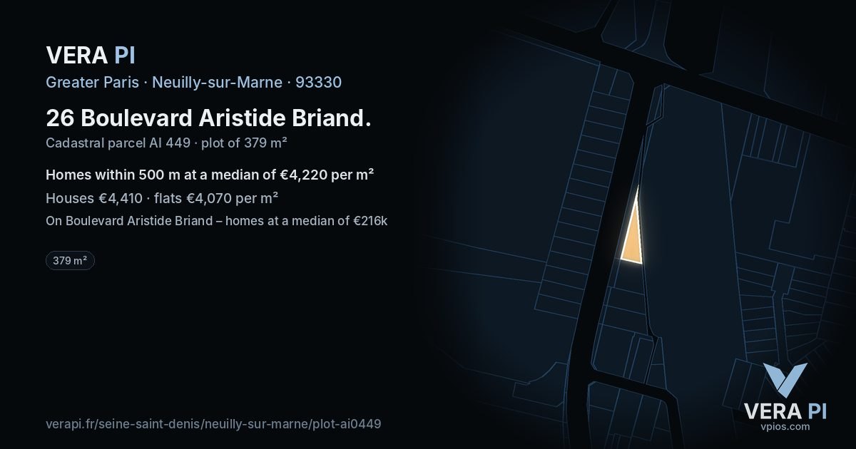 26 Boulevard Aristide Briand, Neuilly-sur-Marne at night – the plot lit, the parcels around coloured by the prices near them