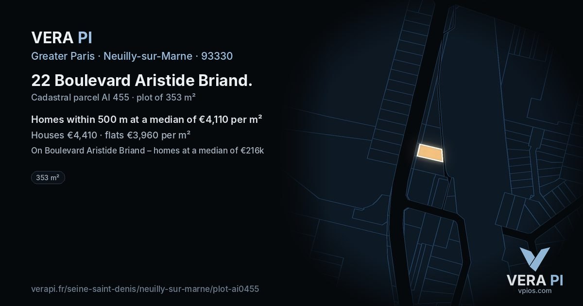 22 Boulevard Aristide Briand, Neuilly-sur-Marne at night – the plot lit, the parcels around coloured by the prices near them