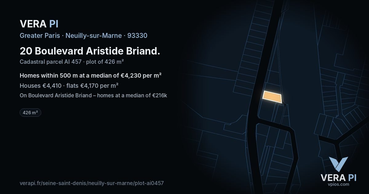 20 Boulevard Aristide Briand, Neuilly-sur-Marne at night – the plot lit, the parcels around coloured by the prices near them