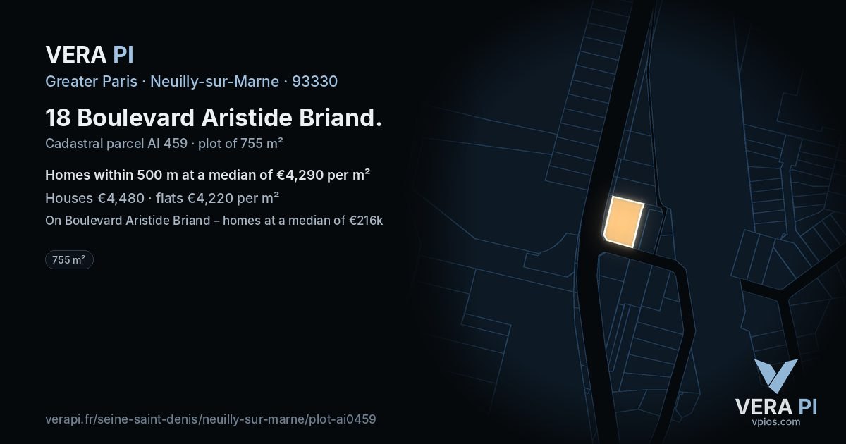 18 Boulevard Aristide Briand, Neuilly-sur-Marne at night – the plot lit, the parcels around coloured by the prices near them