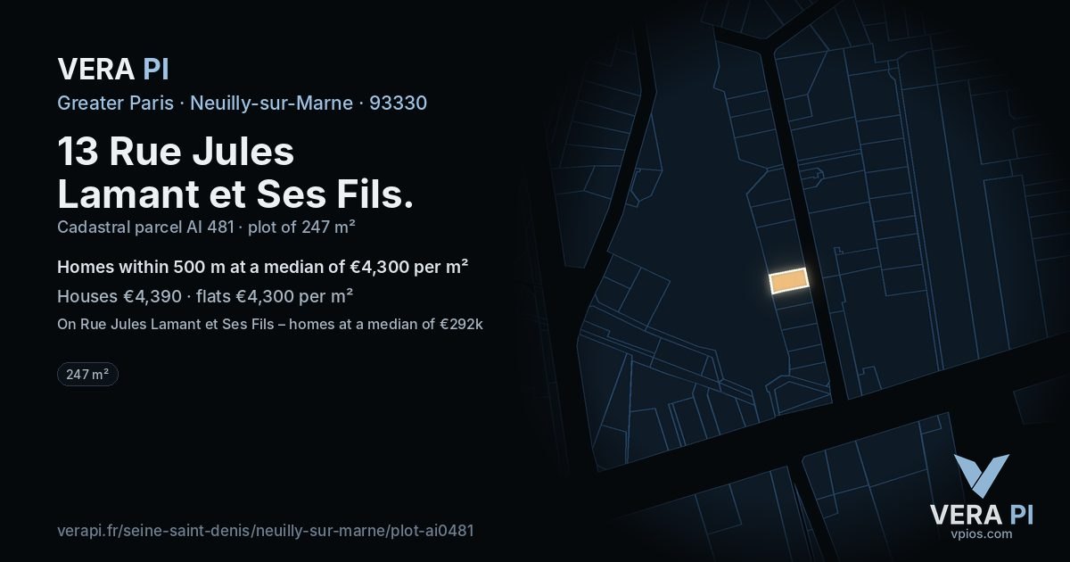 13 Rue Jules Lamant et Ses Fils, Neuilly-sur-Marne at night – the plot lit, the parcels around coloured by the prices near them