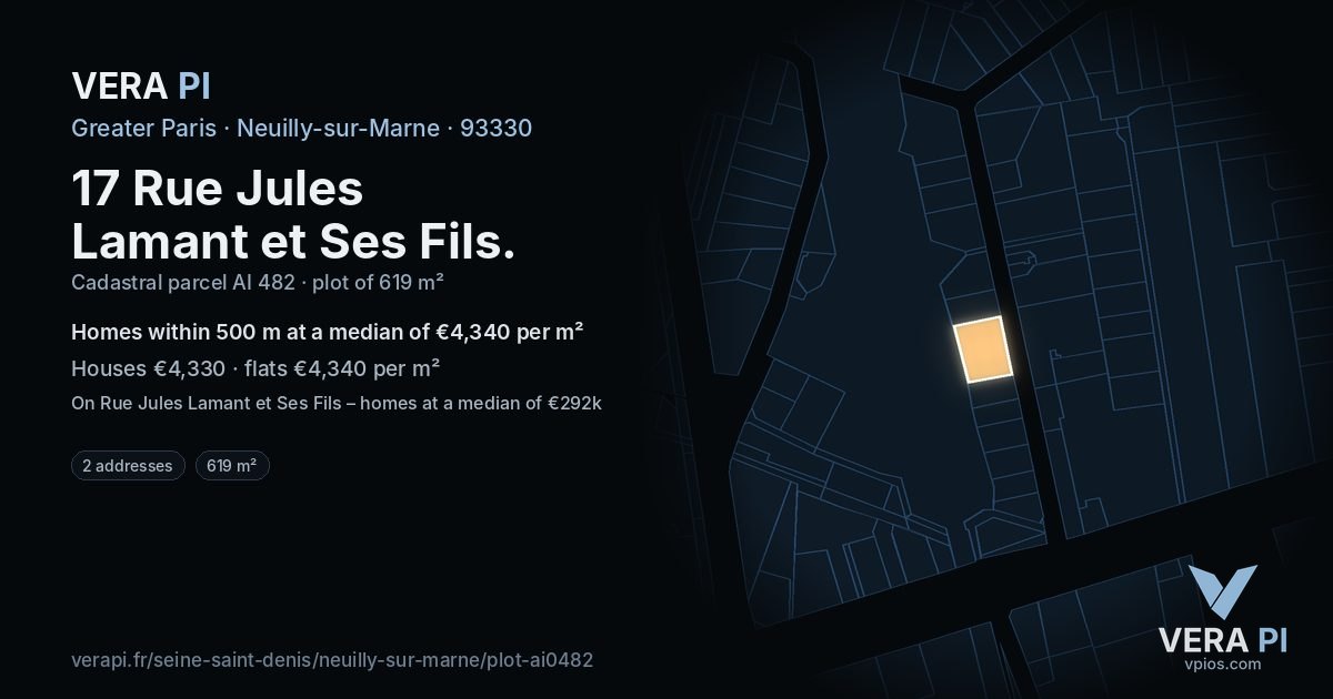 17 Rue Jules Lamant et Ses Fils, Neuilly-sur-Marne at night – the plot lit, the parcels around coloured by the prices near them